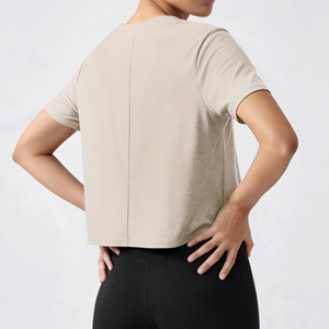 T-shirts courts sur mesure à manches courtes pour femme, style décontracté, coupe épaules tombantes, pour l'été, avec faible MOQ - Product Image 2