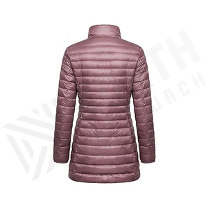 Women's Quilted Jacket Full Sleeve Stand Collar Long Length Polyester Filling Winter Coat Solid Color Zipper Closure - Product Image 2