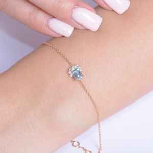 Delicada Pulsera de Aguamarina con Corte Esmeralda, Plata de Ley 925 Certificada, Chapada en Oro Rosa de 14K, Ideal para Regalo - Product Image 6