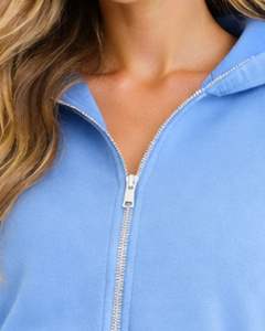 Sudadera con capucha corta para mujer, azul cielo, de algodón y forro polar, corte ajustado, estilo casual, ligera, para mujer - Product Image 5
