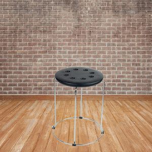 Taburete Plegable Redondo de Metal, Silla Portátil para Camping, Estructura de Acero Resistente, Taburete Compacto para Pesca al Aire Libre, Asiento Negro - Product Image 4