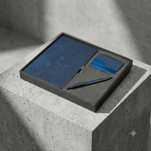 Ensemble cadeau de luxe Aurelux : agenda en cuir relié, porte-cartes, stylo, papeterie de bureau haut de gamme, planificateur d'affaires, bleu, 192 pages - Product Image 6