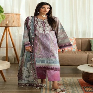 Conjunto de Salwar Largo Semisellado de Algodón Puro de la Mejor Calidad con Bordado y Estampado, y Dupatta Estampada, Moda Femenina - Product Image 1