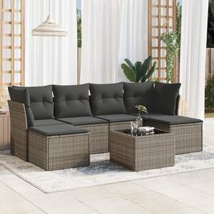Conjunto de Sofá de Jardín de Ratán PE Gris con Acero con Recubrimiento en Polvo y Vidrio Templado, Muebles de Exterior Premium - Product Image 1