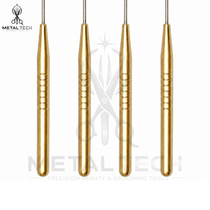 Stainless Steel Gold Handle Hair Extension Pulling <b>Needle</b> Latch Hook Wire <b>Threader</b> Set Bulk Supply Salon Accessories - Product Image 5