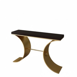 Table console moderne de luxe en métal doré avec plateau en marbre noir, table d'appoint pour entrée ou canapé, salon, prix économique - Product Image 1