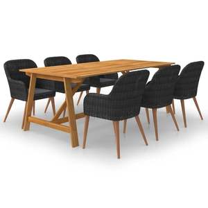Juego de Comedor de Patio de 7 Piezas en Negro para Uso en Jardín - Product Image 1