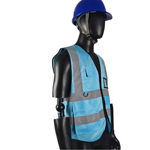 High Visibility Reflective Safety Vest <b>Blue</b> Polyester Workwear Unisex <b>Hi</b> <b>Vis</b> Vest with Reflective Stripes for Construction Use - Product Image 3