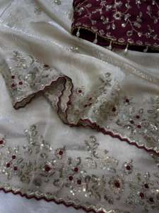 Sari indien Bollywood blanc de luxe en organza, tendance, pour femme, idéal pour les fêtes, dernière collection exclusive, export. - Product Image 3