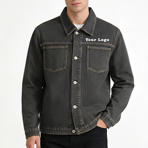 Chaqueta vaquera gris lavada a la piedra con bolsillos delanteros, hecha a medida OEM/ODM para hombre, estilo casual, transpirable, estilo hip hop. - Product Image 1