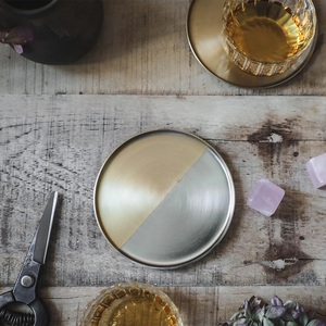 Regal Two Tone Brass <b>Coaster</b> Set Handcrafted Premium Round <b>Drink</b> <b>Coasters</b> Heat Resistant Table Protector Luxury Bar Gift - Product Image 5