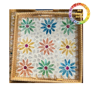 แผ่นรองแก้วหวายลายโมเสกมุกสำหรับโต๊ะสวยหรู ร้านอาหาร คาเฟ่ และโรงแรม - Product Image 1