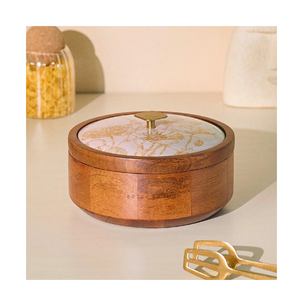 Boîte à chapati élégante en bois avec couvercle pour casserole ronde Dabba, récipient de stockage alimentaire fait main, ustensile de cuisine haut de gamme - Product Image 6