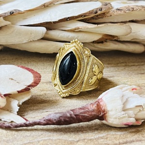 Hot Design Vintage Brass <b>Ring</b> Black Onyx <b>Chunky</b> Boho <b>Ring</b> Statement Gold Plated Handmade <b>Ring</b> Wholesale Tribal <b>Ring</b> For Women - Product Image 5