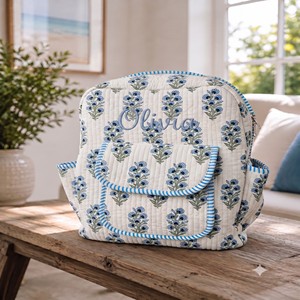 Sac à dos matelassé 100 % coton léger et luxueux, tendance, pour l'été, le collège, les affaires et les voyages, avec imprimé floral et fermeture éclair - Product Image 4