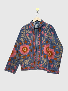 Veste en velours brodée bohème à manches longues, col montant, motif floral, grande taille, vêtements d'automne pour femmes - Product Image 5