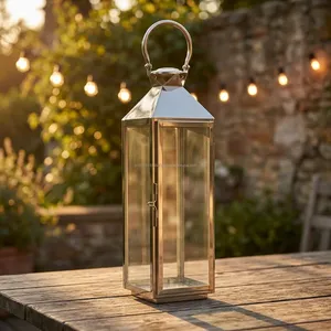 Farol de Acero Inoxidable y Vidrio, Moderno Portavelas Colgante, Elegante Decoración para Jardín, Patio y Hogar, Iluminación Ambiental - Product Image 3