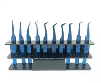 Pinzas para Pestañas con Punta Azul, de Acero Inoxidable, Herramienta de Precisión para el Cuidado de las Pestañas, Antiestáticas