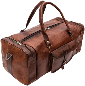 Grand sac de voyage en cuir véritable de chèvre, fait main, vintage, marron, pour la gym, la randonnée - Product Image 1