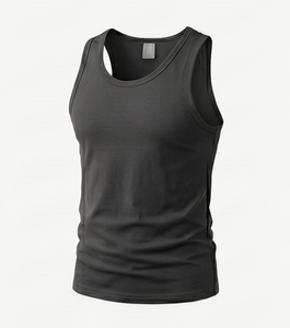 Camiseta sin Mangas Negra para Hombre, Cuello Redondo, Color Sólido, Tejida, Informal - Product Image 3