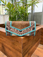 Nouveau Style occidental à la main en cuir usiné portefeuille femmes en cuir véritable pochette sculpté en fourrure de vachette portefeuille Cowgirl cadeaux cadeaux d'anniversaire