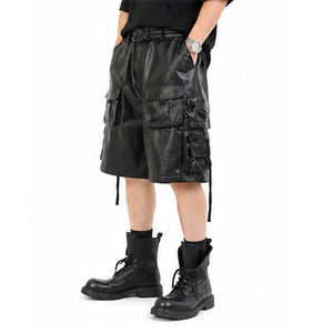 Shorts cargo pour homme en polyester respirant enduit de PU noir, taille mi-haute, fermeture éclair, plusieurs poches, style décontracté, Bermuda - Product Image 4