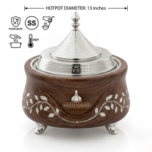 Juego de buffet de madera curvada con incrustaciones de nácar Heritage, con tapa de acero inoxidable estilo tajín, vajilla Khaleeji, olla para guisar. - Product Image 4