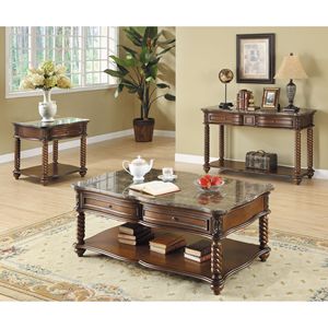 Tavolino Tradizionale Formale in Legno Mogano con Piano in Marmo, Gambe a Spirale Tornite, Cassetto e Ripiano Inferiore, Arredamento per Soggiorno - Product Image 4