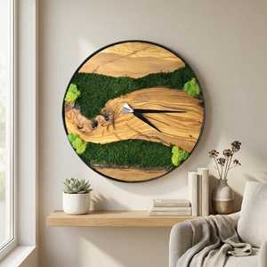 Forest Stream Wooden <b>Clock</b> Emerald Valley Moss <b>Clock</b> Woodland River Artisan <b>Clock</b> Nature Flow Wood And Moss <b>Clock</b> Evergreen Cany - Product Image 1