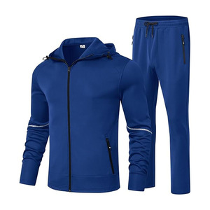 Survêtement technique bleu cobalt pour homme – Ensemble athlétique haut de gamme deux pièces avec capuche zippée intégrale pour l'entraînement - Product Image 1
