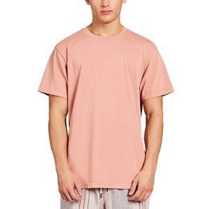 T-shirt à manches courtes pour homme, col rond, rose, coupe classique, jersey de coton, décontracté, couleur unie, design tricoté - Product Image 1