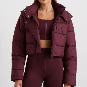 Luxury Shiny Quilted Puffer Crop <b>Tops</b> for Women Winter Wear Lightweight Cropped <b>Bubble</b> Jacket with Detachable Collar - Product Image 1