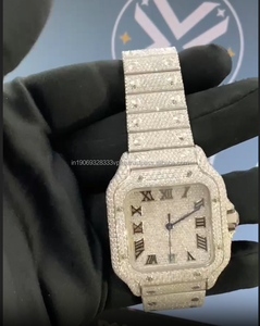 Reloj de Lujo para Hombre con Incrustaciones de Diamantes Moissanite, Acero Inoxidable, Movimiento Mecánico Analógico, Esfera de Cristal de 41 mm, Cierre Plegable Estilo Hip Hop - Product Image 3