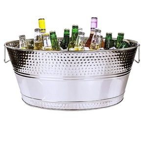 Oval Shape Stainless Steel Wine Cooler Ice <b>Bucket</b> Handle Silver Antique Finish 3L Capacity Eco-Friendly Portable for Home Party - Product Image 1