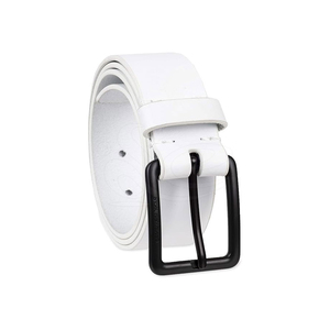 <b>White</b> Genuine Leather Casual <b>Belt</b> With Black Rectangular Pin Buckle Cow Hide Solid Design, Personalized Buckle and Branding - Product Image 3