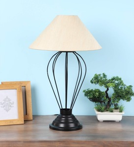 Lámpara de Mesa Eléctrica Metálica Estilo Rústico con Base para Bombilla B22 220V y Pantalla de Tela para Mesita de Noche en Dormitorio o Estudio - Product Image 3
