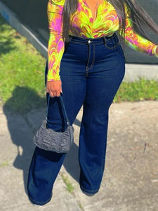 Jeans de Mujer de Cintura Alta, Estilo Vintage, Azul Oscuro, Pierna Ancha, Corte Acampanado, Nuevo Estilo Casual para Primavera y Otoño - Product Image 3