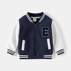 Chaqueta Universitaria WAPYDY Unisex Azul Marino con Letra E Blanca Bordada, Cierre de Cremallera Frontal, Estilo Preppy, Corte Regular para Otoño - Product Image 1
