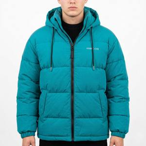 Hawkeye Men's Hooded Puffer Jacket Teal Color Winter Casual <b>Thick</b> <b>Quilted</b> Zipper Closure Outerwear - Product Image 1