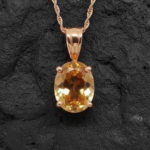 Pendentif ovale en citrine naturelle, argent sterling 925 plaqué or 14 carats, pierre précieuse jaune, cadeau de bijoux pierre de naissance de novembre - Product Image 5