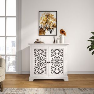 Mobiletto Vintage Antico con 2 Ante Intagliate, Credenza per Cucina, Sala da Pranzo, Soggiorno, Buffet e Consolle - Product Image 3