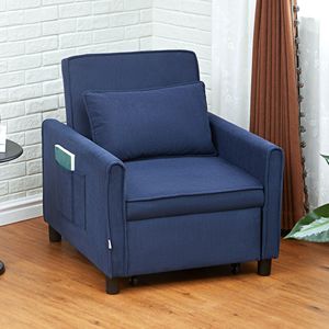 3-in-1 Convertible Blue Sofa Bed Pull Out Sleeper Chair with Adjustable <b>Backrest</b> and Pillow Pockets - Product Image 2