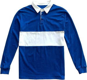 เสื้อโปโลแขนยาวสีขาวบล็อกสีน้ำเงินสไตล์ลำลองผ้าฝ้ายสไตล์รักบี้สตรีทแวร์ระบายอากาศได้ดีแฟชั่นสำหรับผู้ชาย - Product Image 1
