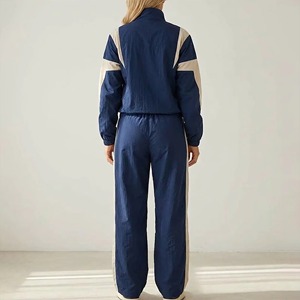 Conjunto Deportivo de 2 Piezas para Mujer, Chaqueta Cortavientos Ligera Informal con Bloques de Color Sólido y Pantalones Jogger Largos con Cierre - Product Image 3