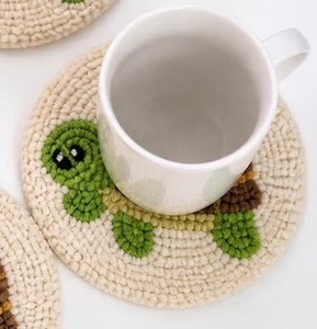 4pcs Eco-Friendly Luxury Customizable Punch <b>Needle</b> Turtle Coasters Handmade Seed <b>Bead</b> Cotton Drink Mats for Coffee Table Whimsy - Product Image 2