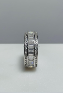 Moissanite Eternity Band Ring Baguette Cut Channel Setting Rhodium Plated 925 Silver Unisex Wedding Classic Style for <b>Gifts</b> - Product Image 4