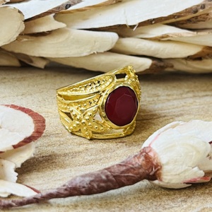 Trendy Latest Design Garnet <b>Statement</b> <b>Ring</b> Ethnic Brass Jewelry For Women 18k Gold Plated Tribal Design Handmade Wholesale <b>Ring</b> - Product Image 3