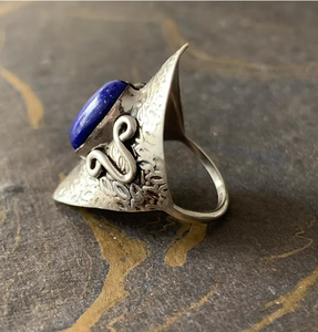 Designer Vintage Statement <b>Lapis</b> <b>Lazuli</b> Gemstone 925 Sterling Silver Handmade Occasional Jeweley for Women - Product Image 3