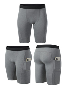<b>Men</b> <b>Compression</b> <b>Shorts</b> High Waist Elastic Quick Dry Sporty With Pockets Solid Black Spandex Polyester Knitted Bermuda Length - Product Image 6