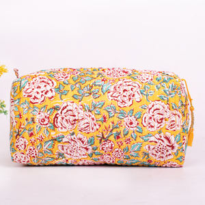 Handmade Eco-Friendly Durable Block Printed Cotton Quilted Multicolor Cosmetic Makeup <b>Bag</b> <b>Travel</b> Luxury <b>Organizer</b> Use Daily Life - Product Image 3
